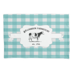 Teal Buffalo Plaid Farm Cow Pillow Case