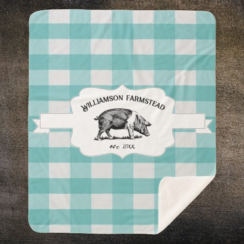 Teal Buffalo Plaid Farm Pig Sherpa Blanket