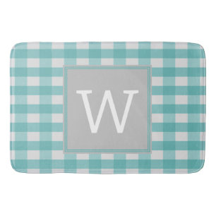 Teal Buffalo Plaid Monogram Bath Mat