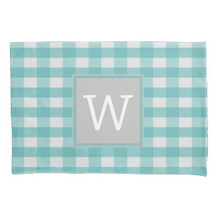 Teal Buffalo Plaid Monogram Pillowcase