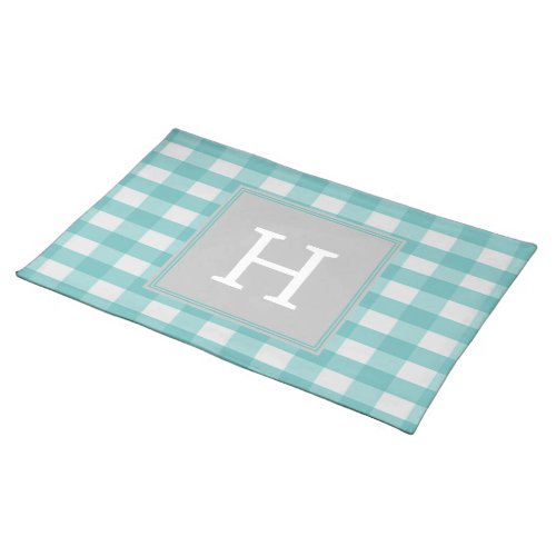 Teal Buffalo Plaid Monogram Placemat