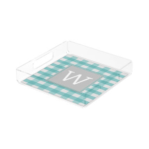 Teal Buffalo Plaid Monogram Vanity Tray