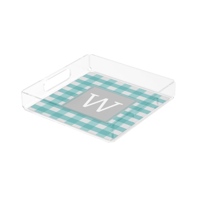 Teal Buffalo Plaid Monogram Vanity Tray (Angled)