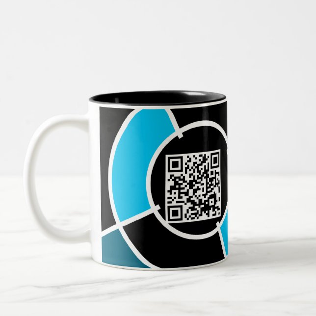 teal bullseye QR code Two-Tone Coffee Mug (Left)