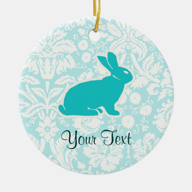 Teal Bunny Ceramic Ornament (Front)