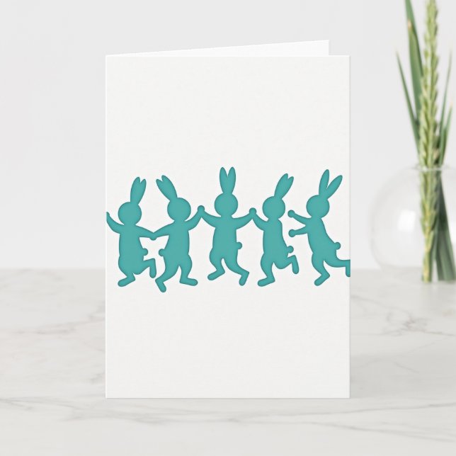 Teal Bunny Friends Fun Day Card (Front)