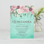 Teal Burgundy & Blush Quinceanera Party Invite (Standing Front)