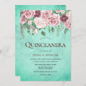 Teal Burgundy & Blush Quinceanera Party Invite (Front/Back)