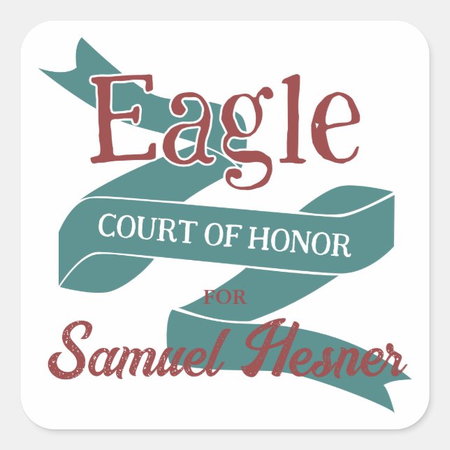 Teal, Burgundy Eagle Scout Court of Honor Square Sticker (Front)