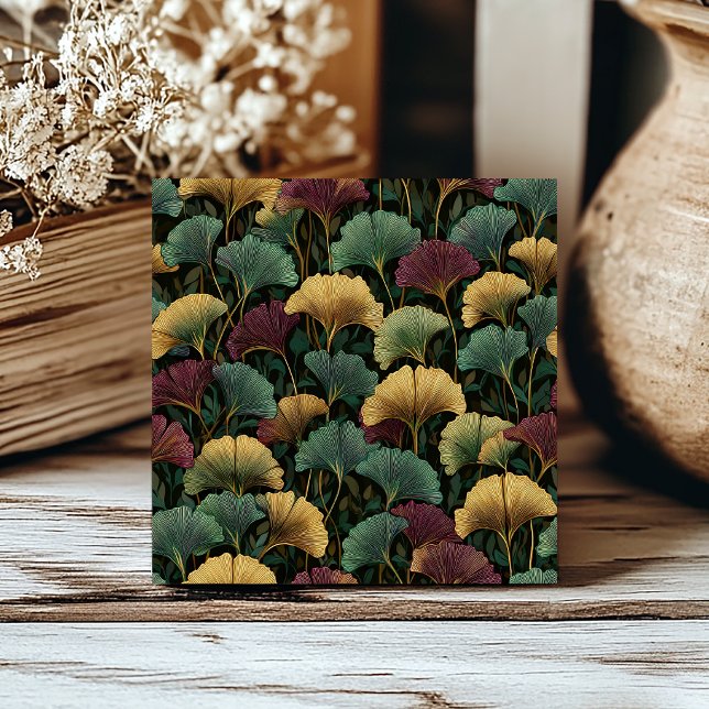 Teal Burgundy Ginkgo Pattern  Ceramic Tile (Creator Uploaded)