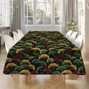Teal Burgundy Ginkgo Pattern Tablecloth