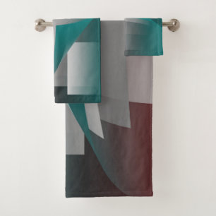 Teal burgundy gray pages bath towel set