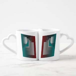 Teal burgundy gray pages coffee mug set