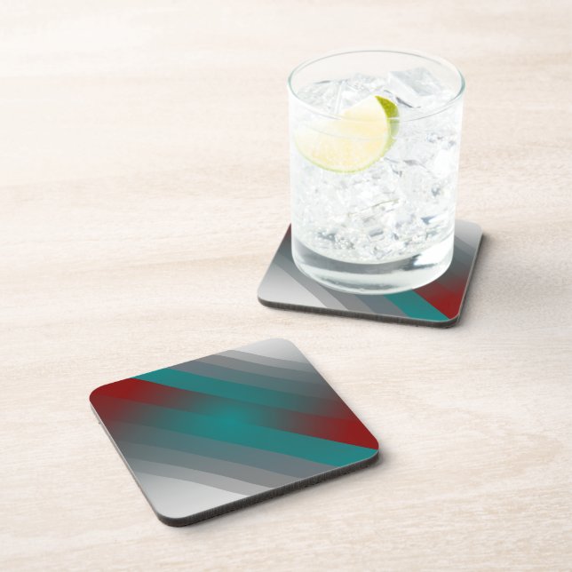 teal burgundy gray stripes beverage coaster (Right Side)