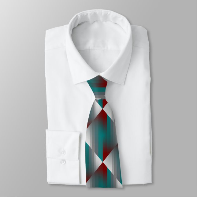 teal burgundy gray stripes neck tie (Tied)