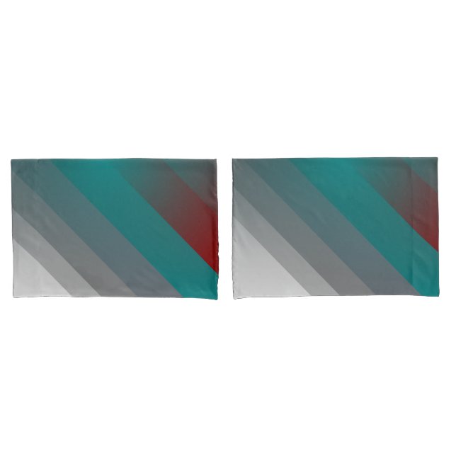 teal burgundy gray stripes pillow case (Front-Set)