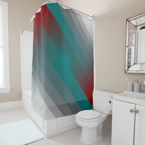 teal burgundy gray stripes shower curtain