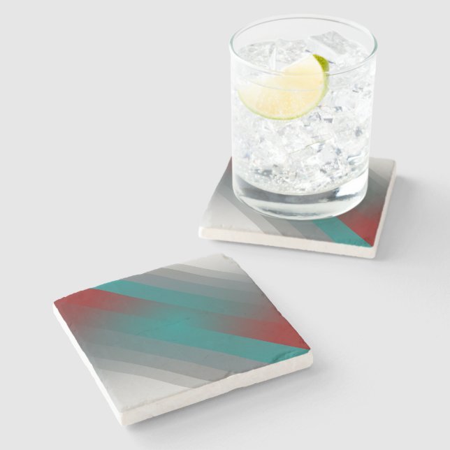 teal burgundy gray stripes stone coaster (Side)
