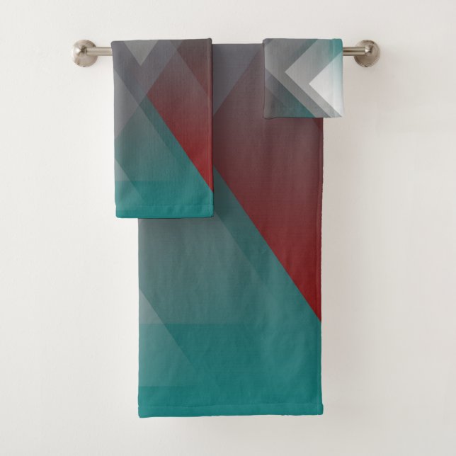 Teal burgundy gray symmetry bath towel set (Insitu)
