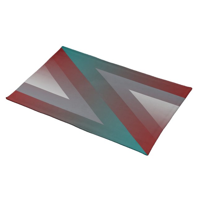 teal burgundy gray triangle cloth placemat (On Table)