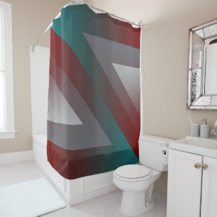 teal burgundy gray triangle shower curtain