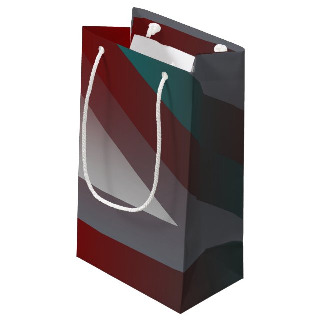 teal burgundy gray triangle small gift bag (Back Angled)
