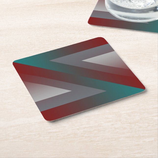 teal burgundy gray triangle square paper coaster (Angled)