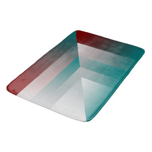 teal burgundy gray triangles bath mat