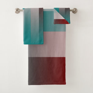 teal burgundy gray triangles bath towel set