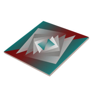 Teal Burgundy Gray Triangles Ceramic Tile