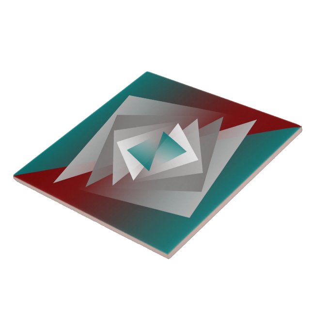 Teal Burgundy Gray Triangles Ceramic Tile (Side)