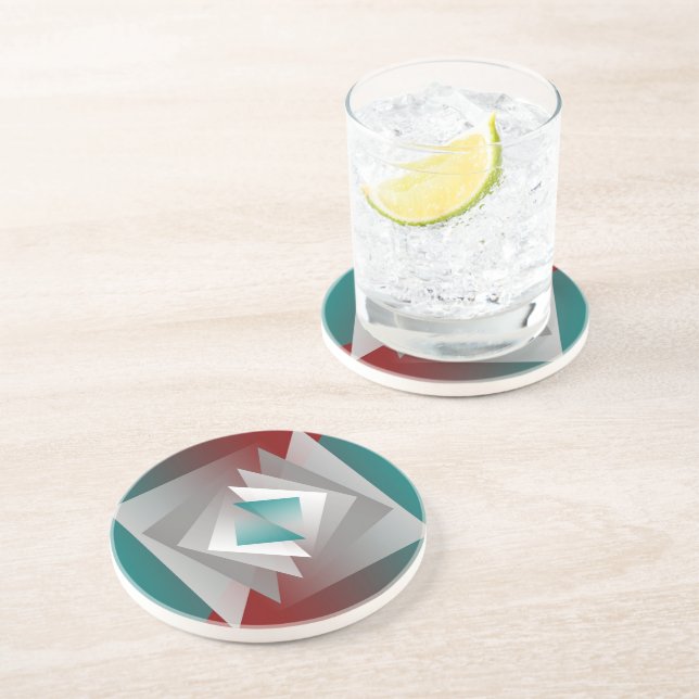 Teal Burgundy Gray Triangles Coaster (Side)