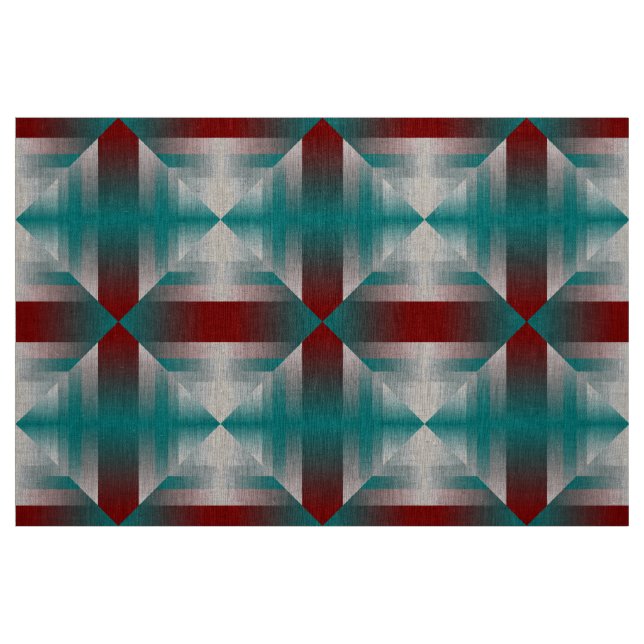 teal burgundy gray triangles fabric (Fat Quarter)