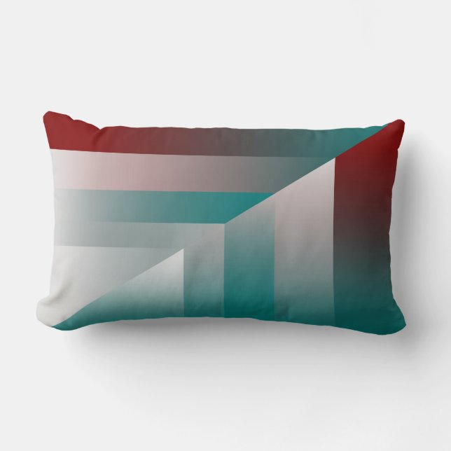 teal burgundy gray triangles lumbar pillow (Front)