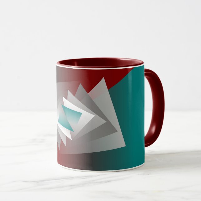 Teal Burgundy Gray Triangles Mug (Front Right)