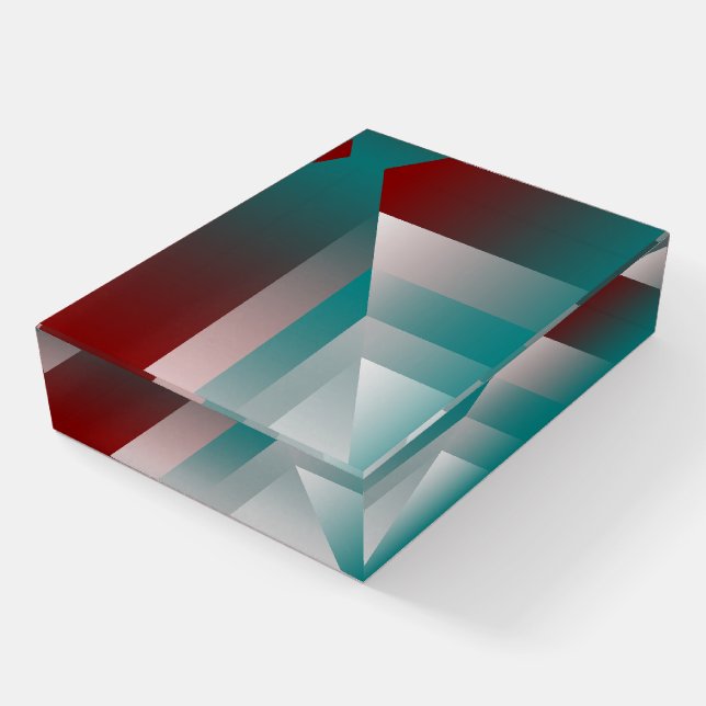 teal burgundy gray triangles paperweight (Angled)