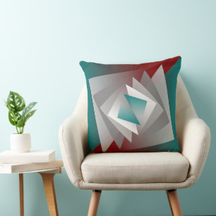 Teal Burgundy Gray Triangles Throw Pillow