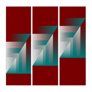 teal burgundy gray triangles triptych