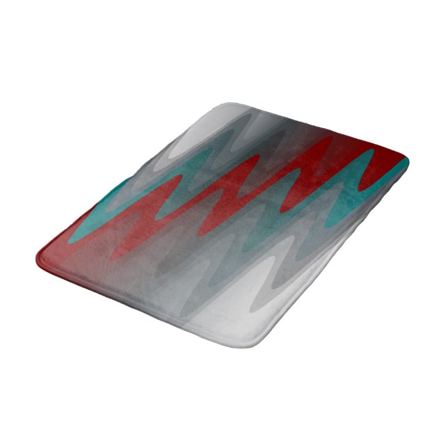 teal burgundy gray waves bath mat (Angled)