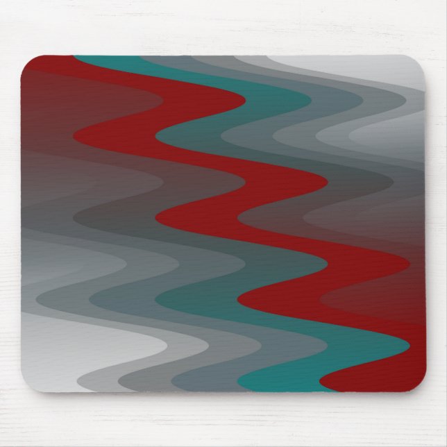 teal burgundy gray waves mouse pad (Front)
