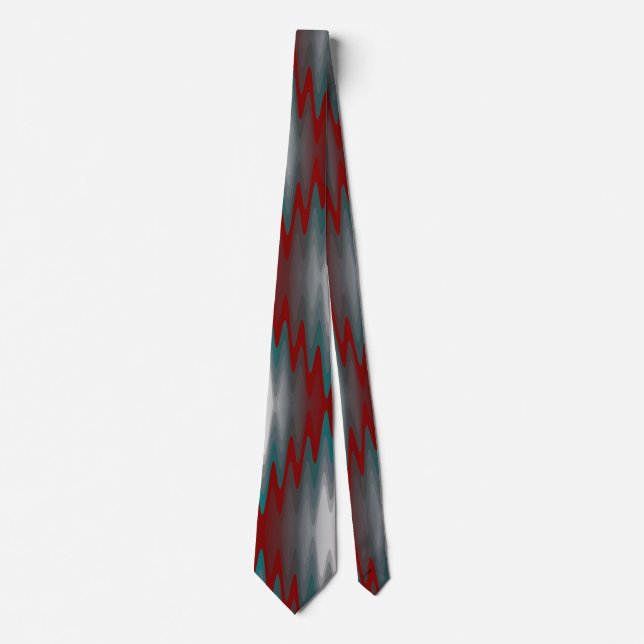 teal burgundy gray waves neck tie (Front)