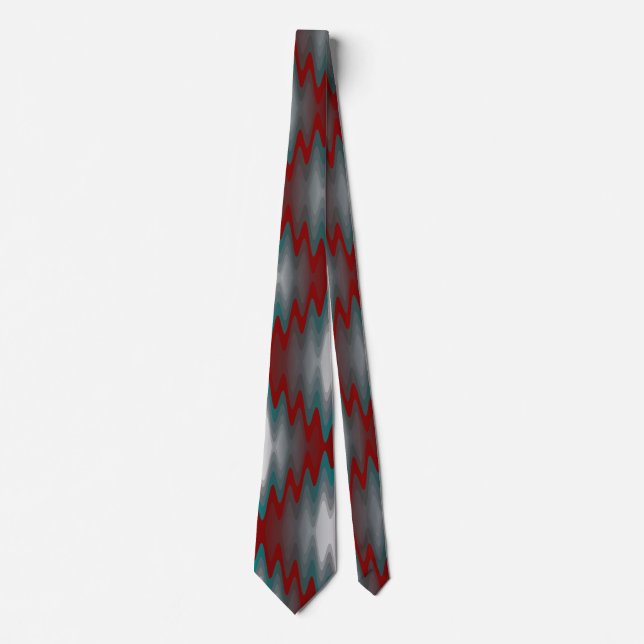 teal burgundy gray waves neck tie (Front)