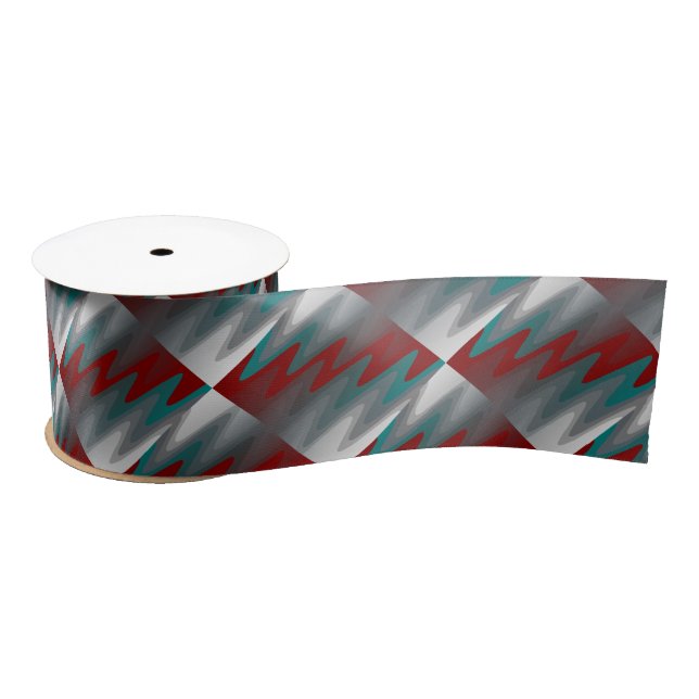 teal burgundy gray waves satin ribbon (Spool)