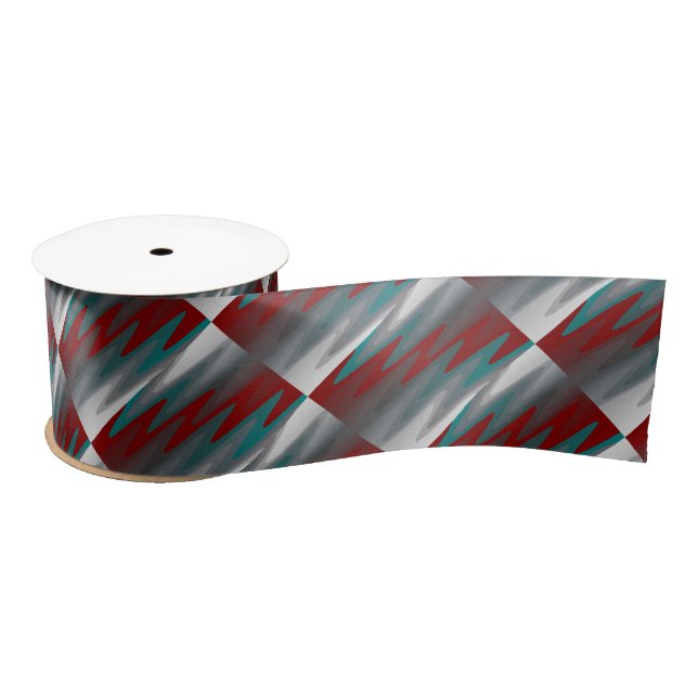 teal burgundy gray waves satin ribbon (Spool)