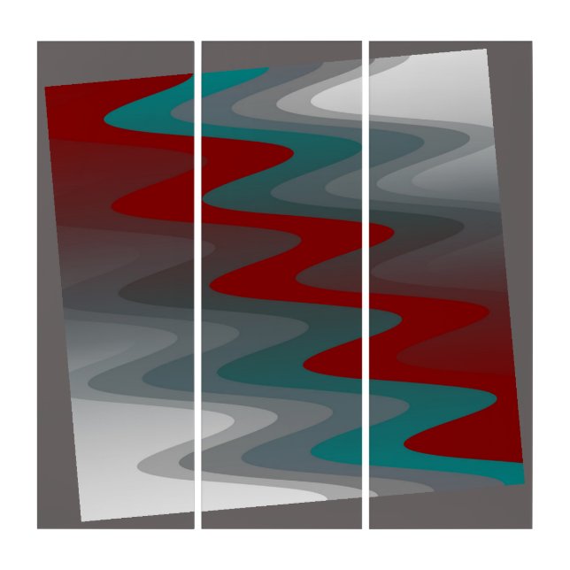 teal burgundy gray waves triptych (Front)