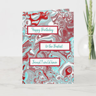 Teal Burgundy Marble Art Happy Birthday Friend Card