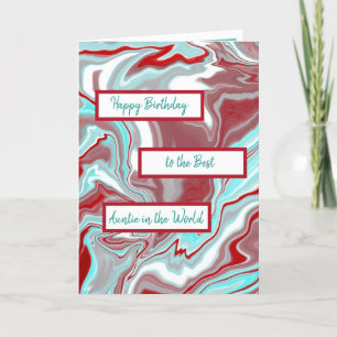 Teal Burgundy Marble Fluid Art Happy Birthday Aunt Card