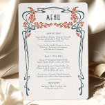 Teal Burgundy Menu Card Wedding Art Nouveau Retro<br><div class="desc">Menu Card in Art Nouveau style for your vintage-themed wedding in a floral, romantic, and whimsical design. Classic flourishes complement classic art deco fonts. Please enter your custom information, and you're done. If you wish to change the design further, click the blue "Customize It" button. Thank you so much for...</div>