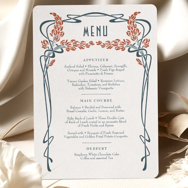 Teal Burgundy Menu Card Wedding Art Nouveau Retro (Creator Uploaded)