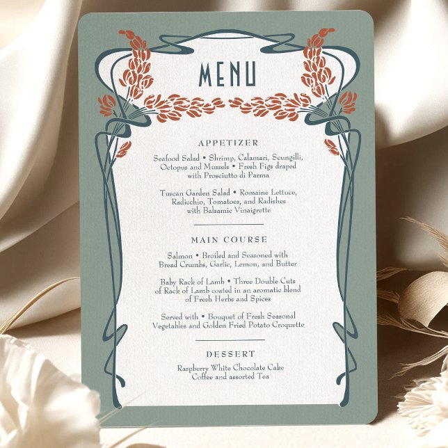 Teal Burgundy Menu Card Wedding Art Nouveau Retro (Creator Uploaded)